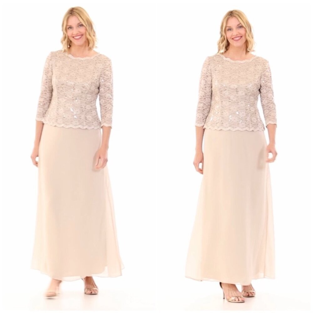 NWT Alex Evenings Long Gown Sequin Lace Bodice & Chiffon Skirt Pink $209 - Picture 2 of 12